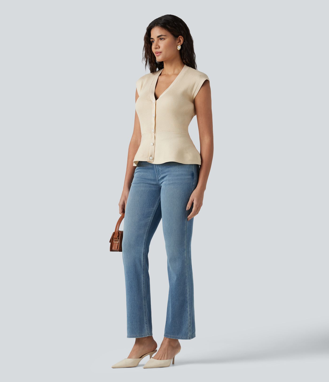 V-neck Sleeveless Work Peplum Cardigan