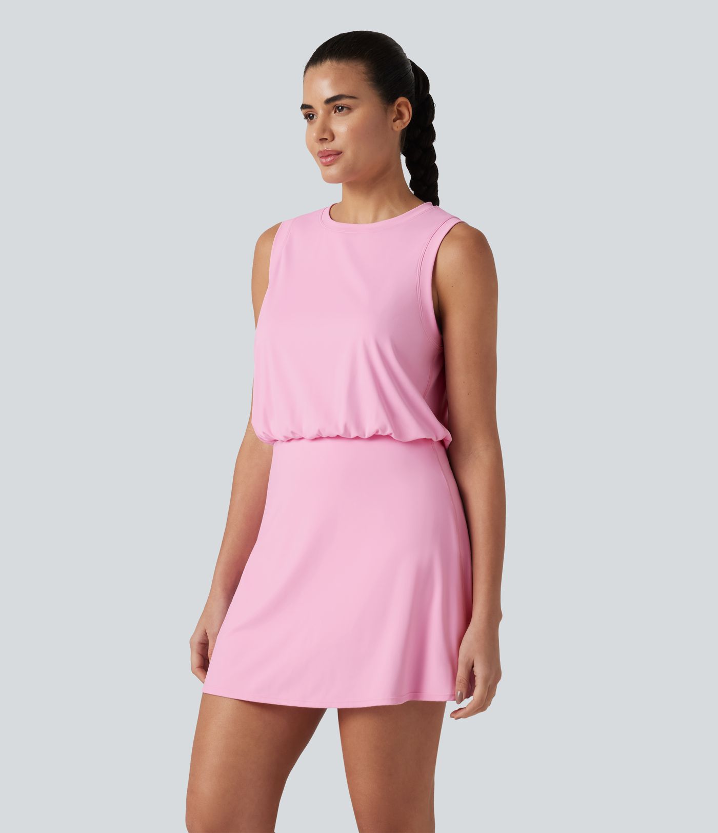 SoftlyZero™ Airy Round Neck Sleeveless 2-in-1 Cool Touch Mini Yoga Active Dress with Pockets-Easy Peezy