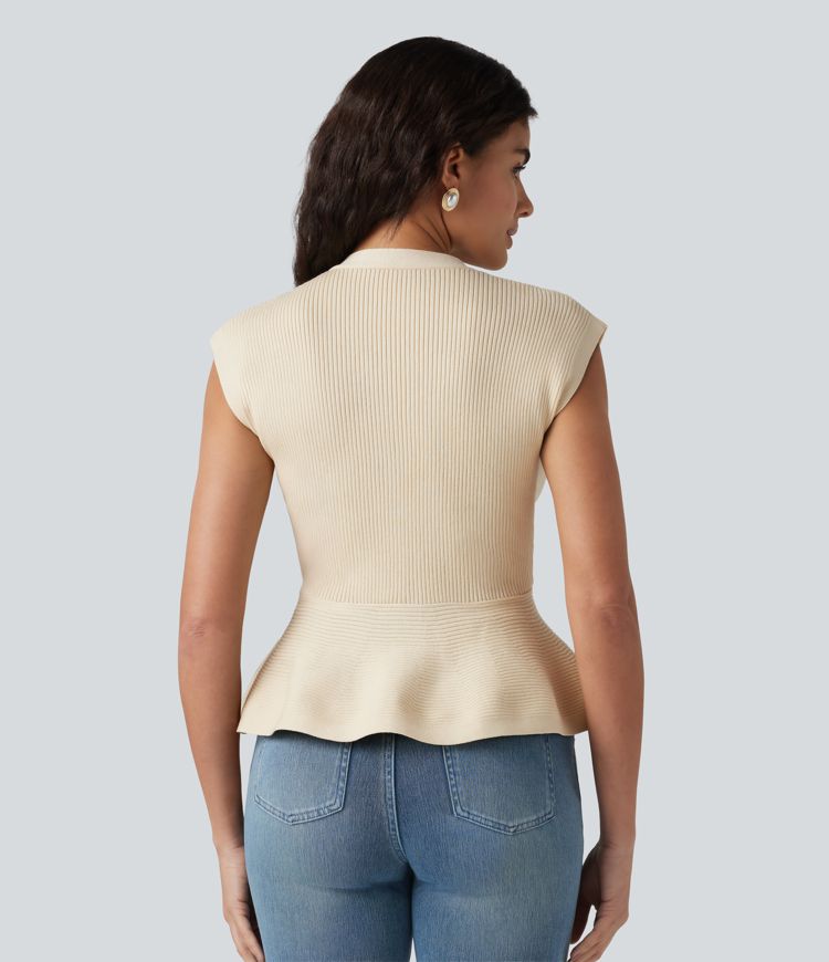 V-neck Sleeveless Work Peplum Cardigan