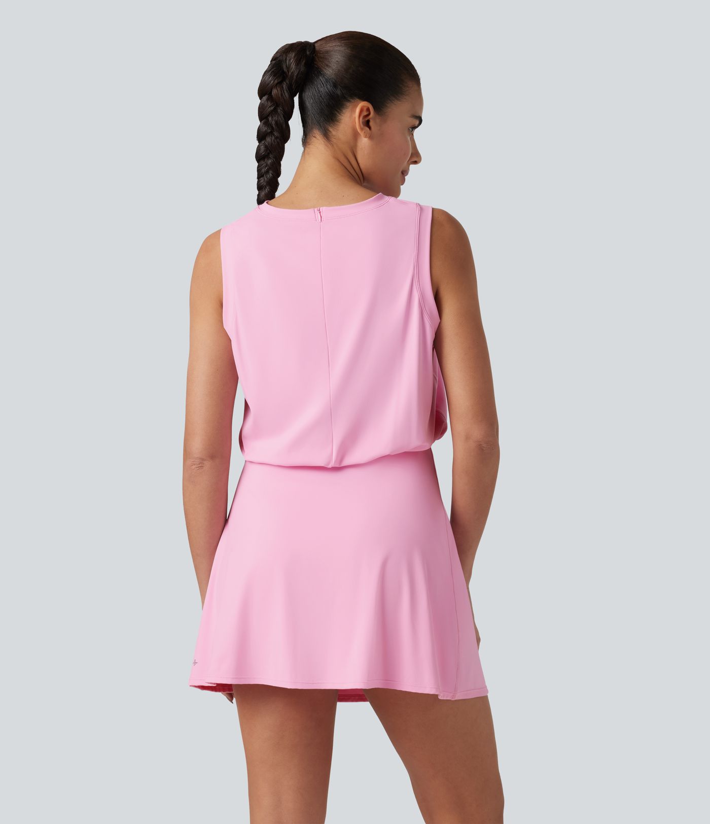 SoftlyZero™ Airy Round Neck Sleeveless 2-in-1 Cool Touch Mini Yoga Active Dress with Pockets-Easy Peezy