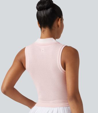 OneForm Seamless Flow Lapel Color Block Breathable Mesh Tennis Tank Top
