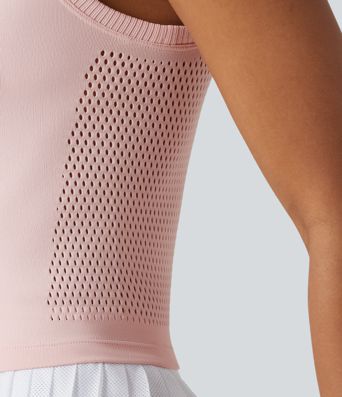 OneForm Seamless Flow Lapel Color Block Breathable Mesh Tennis Tank Top