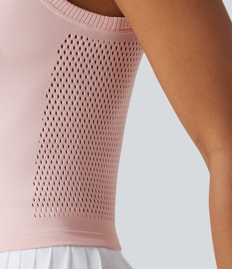 OneForm Seamless Flow Lapel Color Block Breathable Mesh Tennis Tank Top