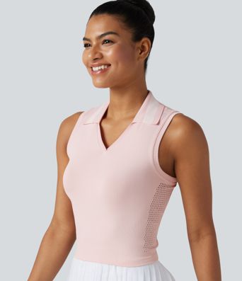 OneForm Seamless Flow Lapel Color Block Breathable Mesh Tennis Tank Top