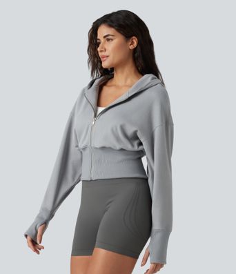 Hooded Raglan Long Sleeve Thumb Hole Casual Sweatshirt