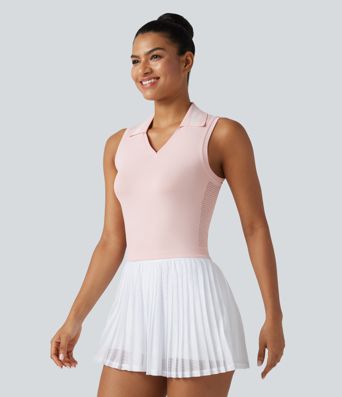 OneForm Seamless Flow Lapel Color Block Breathable Mesh Tennis Tank Top
