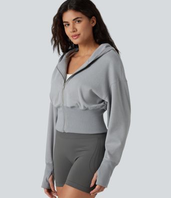 Hooded Raglan Long Sleeve Thumb Hole Casual Sweatshirt