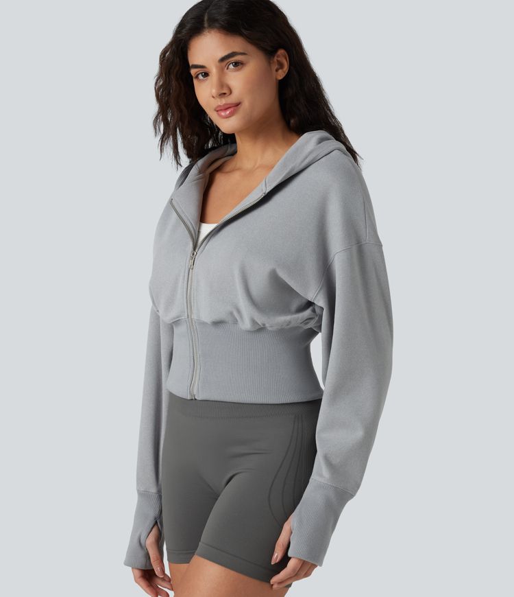 Hooded Raglan Long Sleeve Thumb Hole Casual Sweatshirt