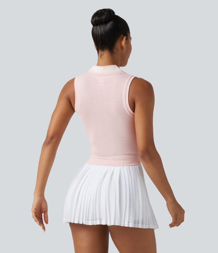 OneForm Seamless Flow Lapel Color Block Breathable Mesh Tennis Tank Top
