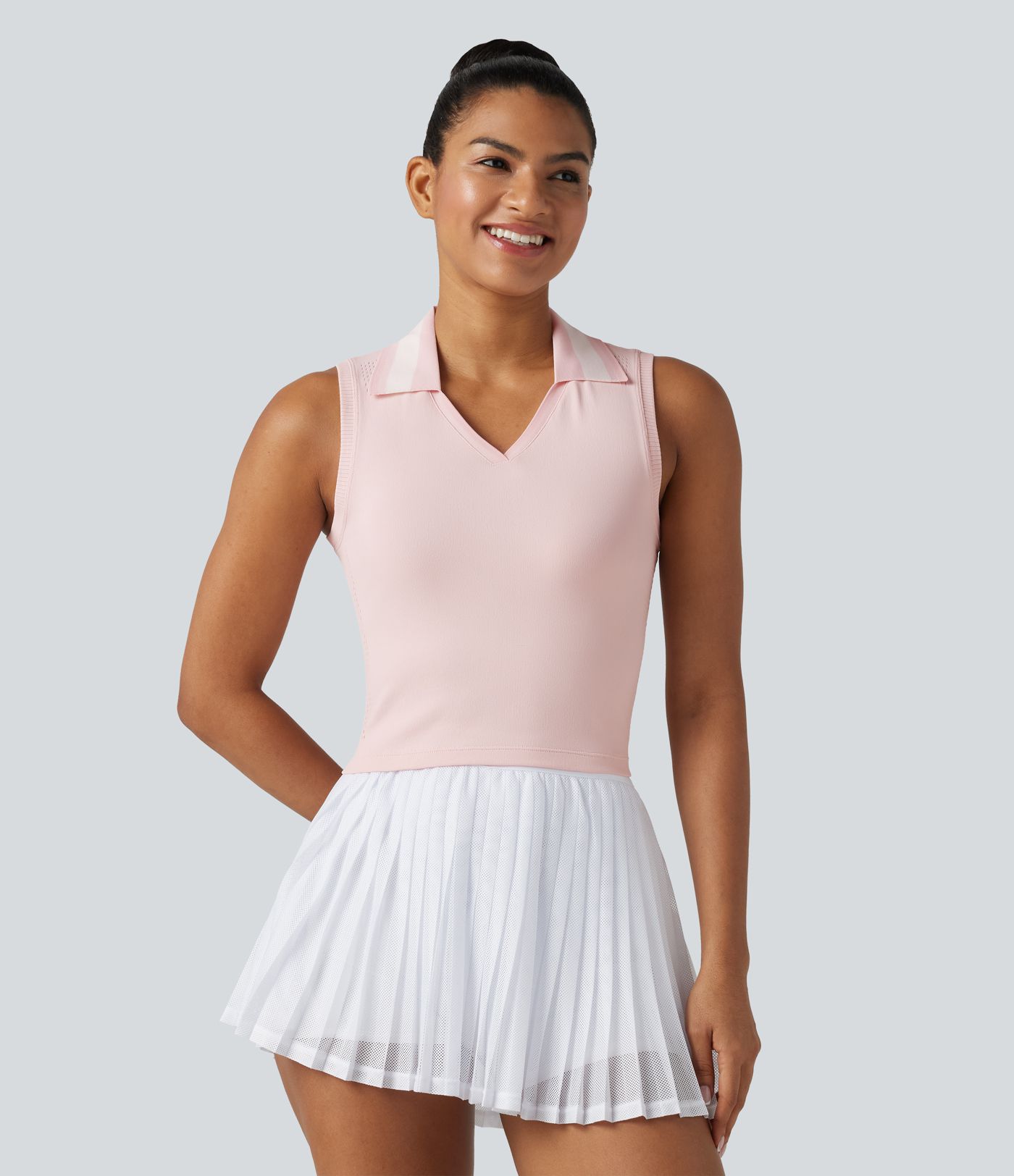 OneForm Seamless Flow Lapel Color Block Breathable Mesh Tennis Tank Top
