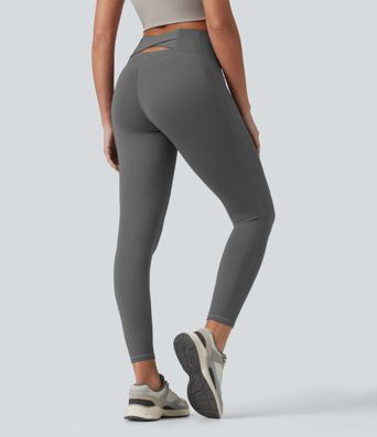 SoftlyZero™ Plush High Waisted Tummy Control Crossover Back Yoga 7/8 Leggings with Pockets