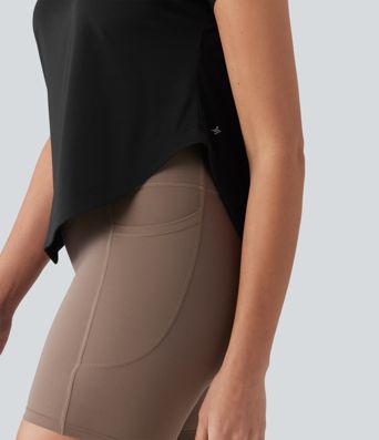 One Shoulder Short Sleeve Curved Hem High Low Quick Dry Yoga Sports Top