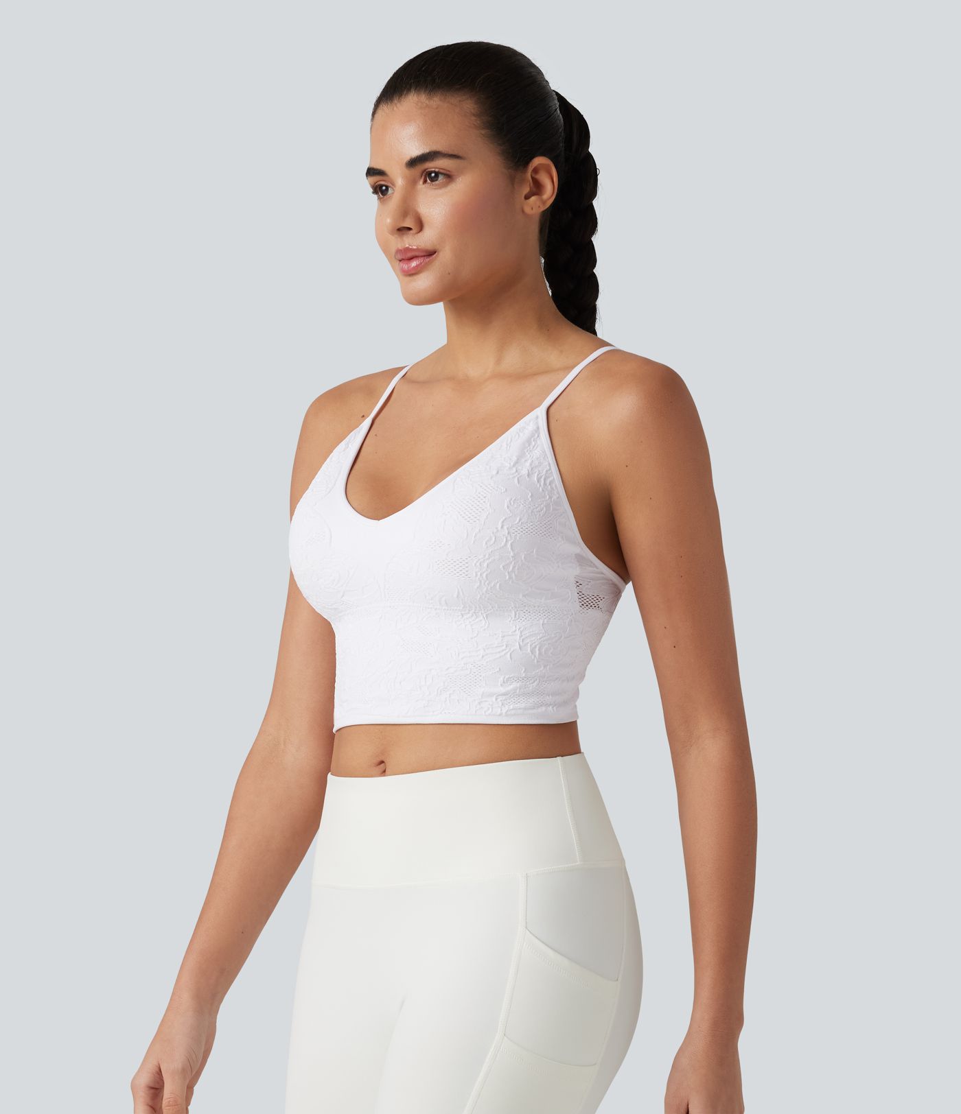 Débardeur de yoga court OneForm Seamless Flow à motif jacquard avec soutien-gorge intégré