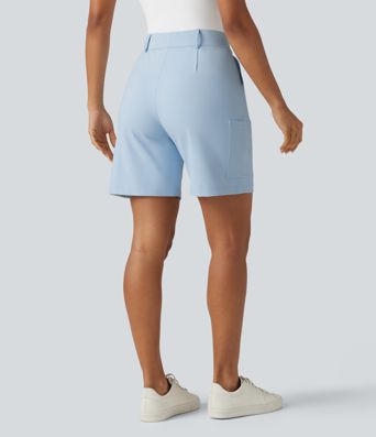 DayStretch - Plissierte Baggy-Büro-Shorts mit hohem Bund und mehreren Taschen