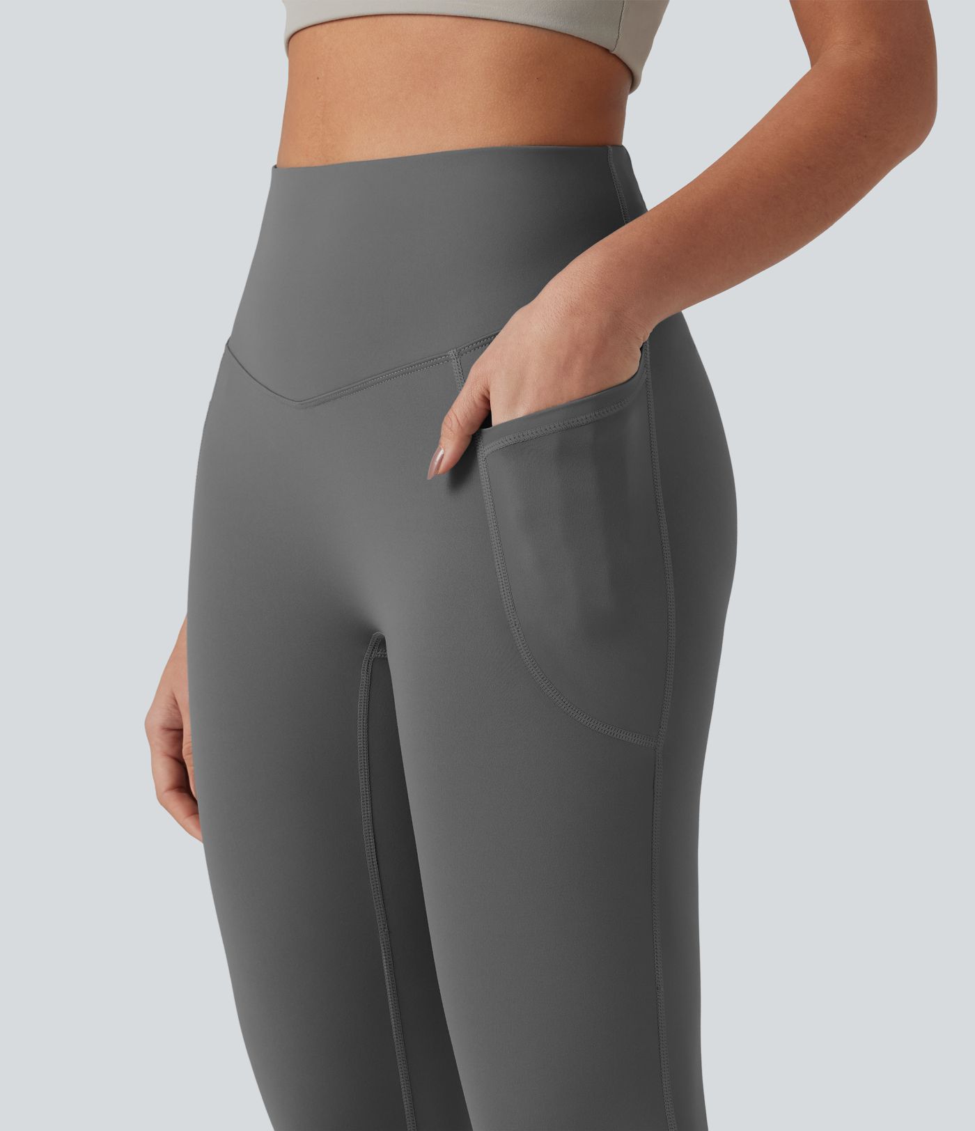 SoftlyZero™ Plush High Waisted Tummy Control Crossover Back Yoga 7/8 Leggings with Pockets