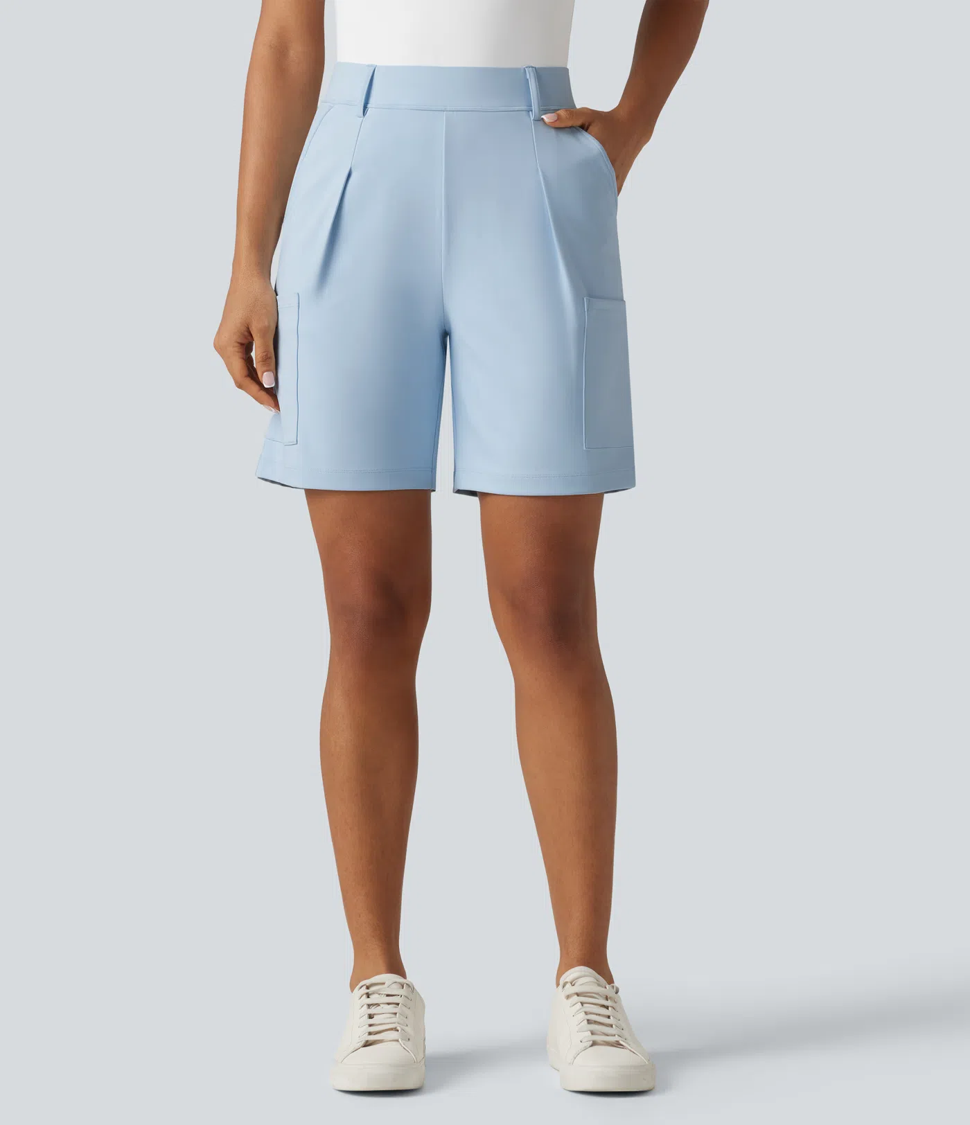 DayStretch High Waisted Pleated Work Cargo Baggy Shorts with Pockets
