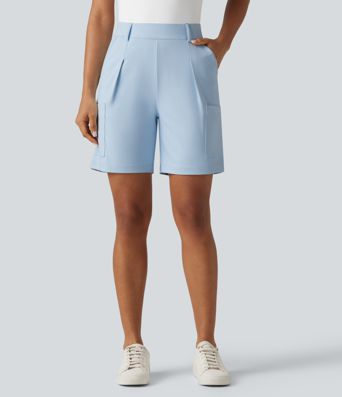 DayStretch - Plissierte Baggy-Büro-Shorts mit hohem Bund und mehreren Taschen