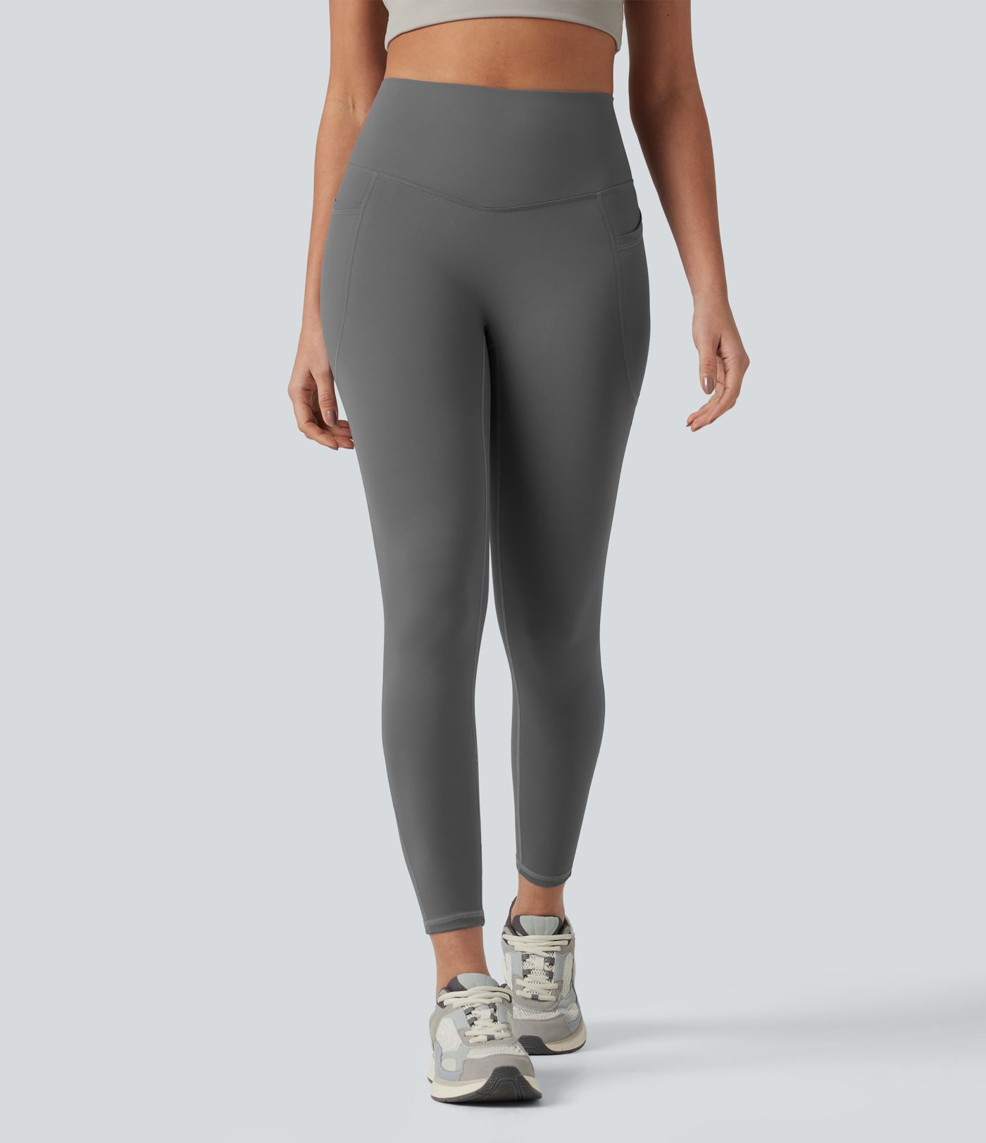 SoftlyZero™ Plush High Waisted Tummy Control Crossover Back Yoga 7/8 Leggings with Pockets