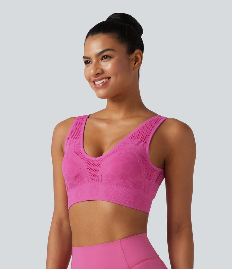 OneForm Seamless Flow Low Support V Neck Built-in Bra Yoga Sports Bra