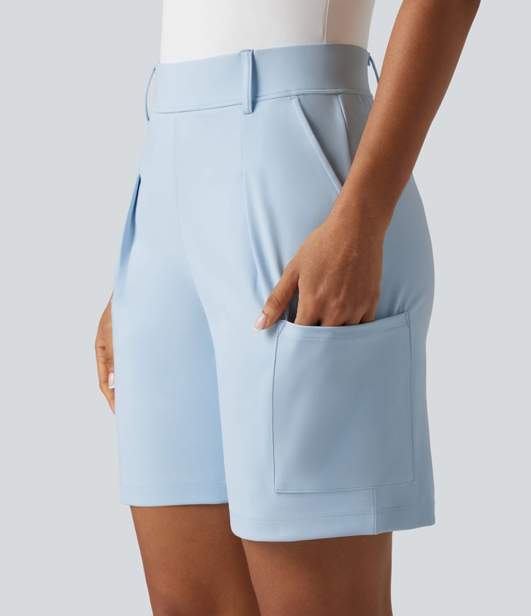 DayStretch - Plissierte Baggy-Büro-Shorts mit hohem Bund und mehreren Taschen