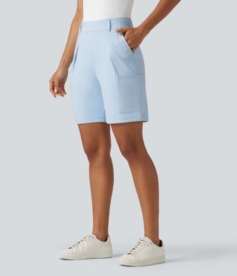 DayStretch - Plissierte Baggy-Büro-Shorts mit hohem Bund und mehreren Taschen