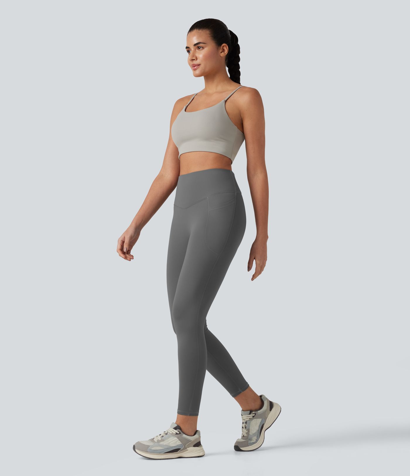 SoftlyZero™ Plush High Waisted Tummy Control Crossover Back Yoga 7/8 Leggings with Pockets