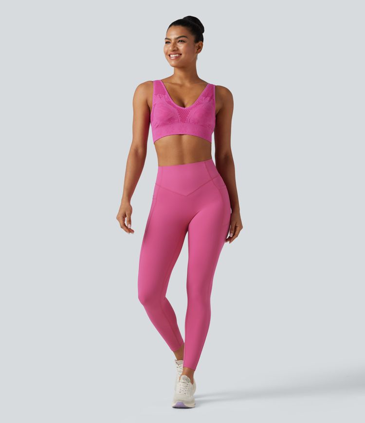 OneForm Seamless Flow Low Support V Neck Built-in Bra Yoga Sports Bra