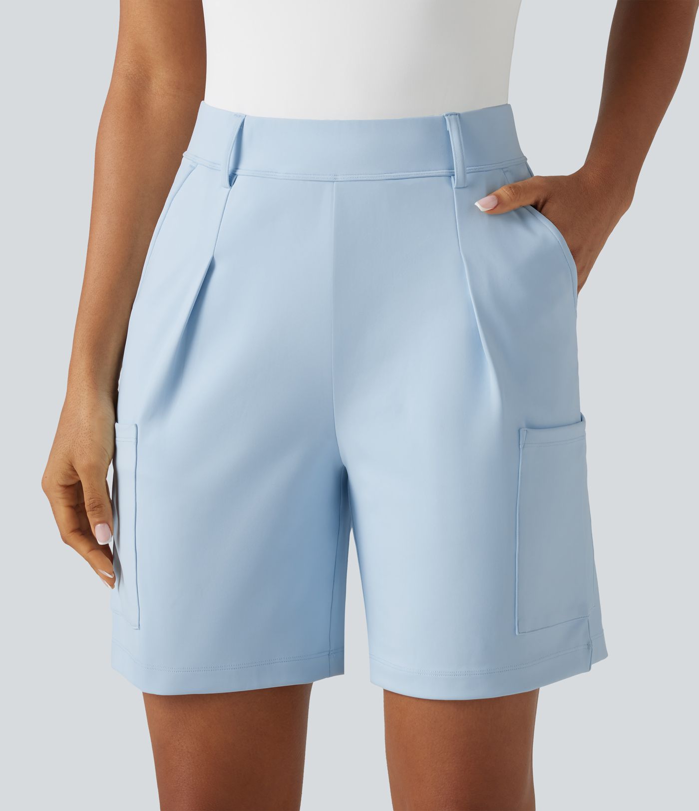 DayStretch - Plissierte Baggy-Büro-Shorts mit hohem Bund und mehreren Taschen