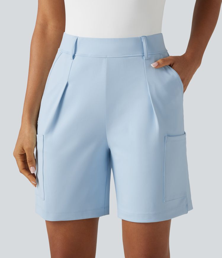 DayStretch - Plissierte Baggy-Büro-Shorts mit hohem Bund und mehreren Taschen