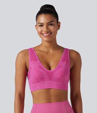 OneForm Seamless Flow Low Support V Neck Built-in Bra Yoga Sports Bra