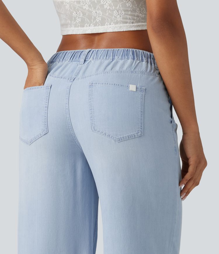 Jeans casual de tiro medio con cordón y bolsillos
