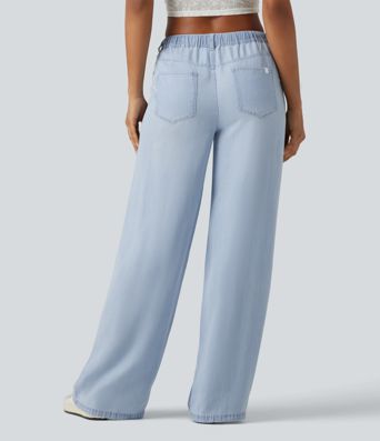 Jeans casual de tiro medio con cordón y bolsillos