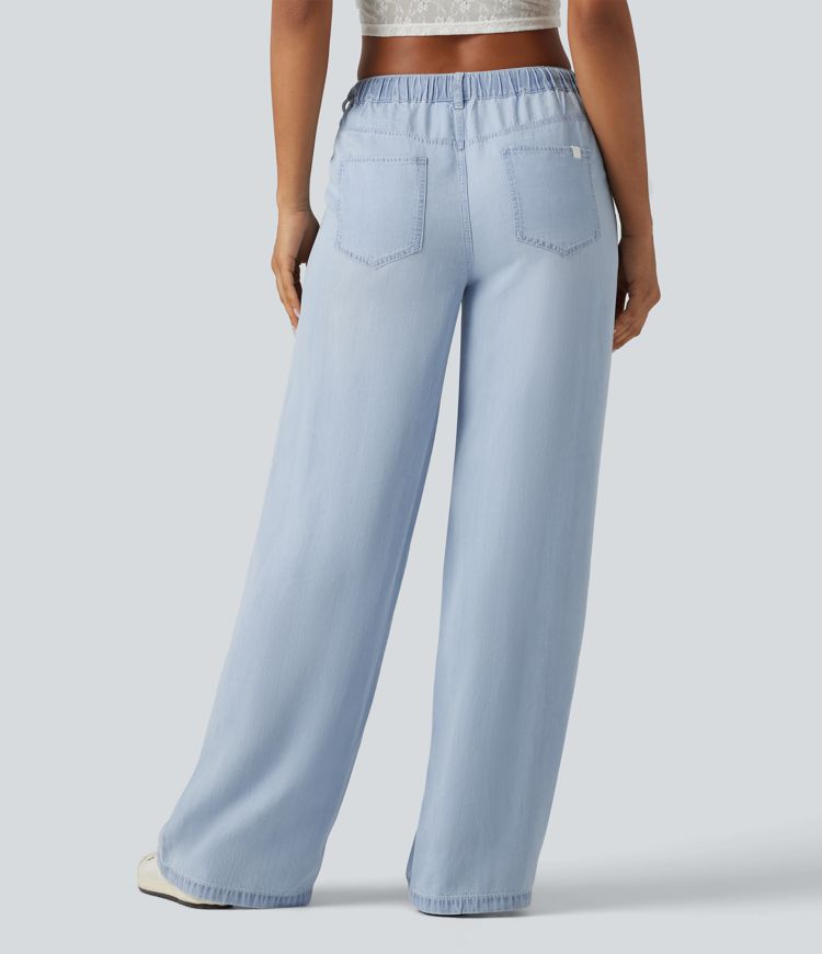 Jeans casual de tiro medio con cordón y bolsillos