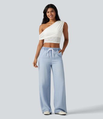 Jeans casual de tiro medio con cordón y bolsillos