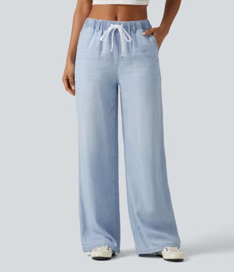Jeans casual de tiro medio con cordón y bolsillos