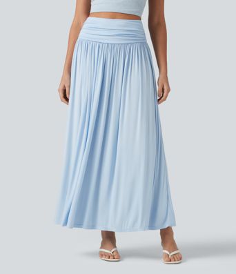 High Waisted Ruched Flowy Maxi Casual Skirt High Waisted Ruched Flowy Maxi Casual Skirt