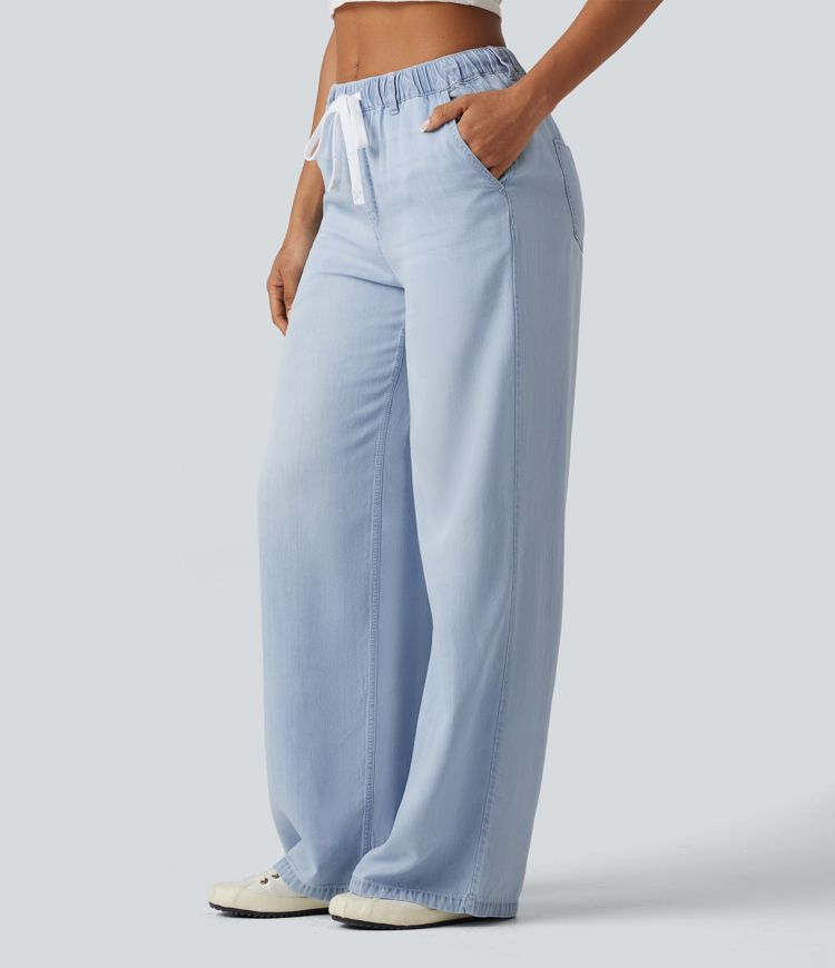 Jeans casual de tiro medio con cordón y bolsillos