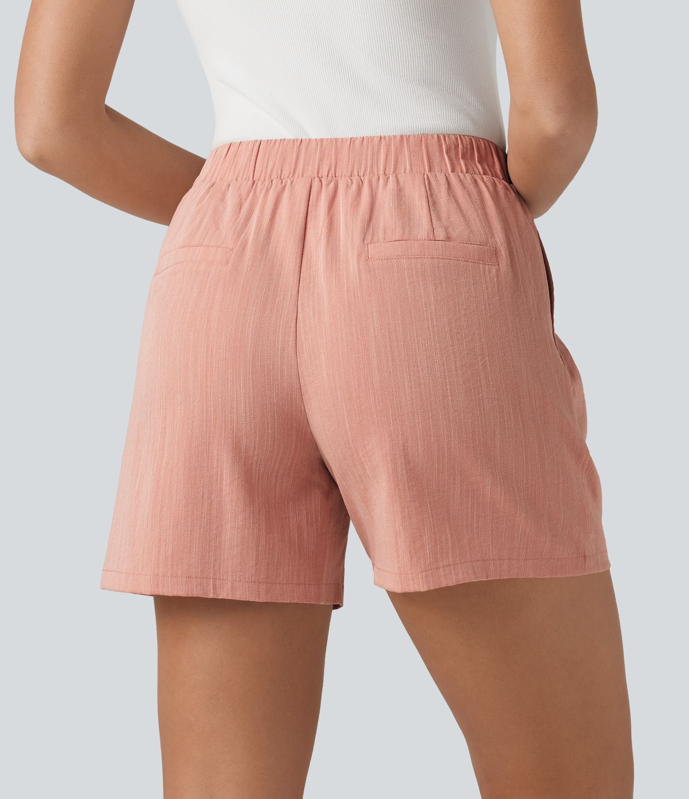 Asymmetric Mid Rise Linen-Feel Work Baggy Shorts 5'' with Pockets