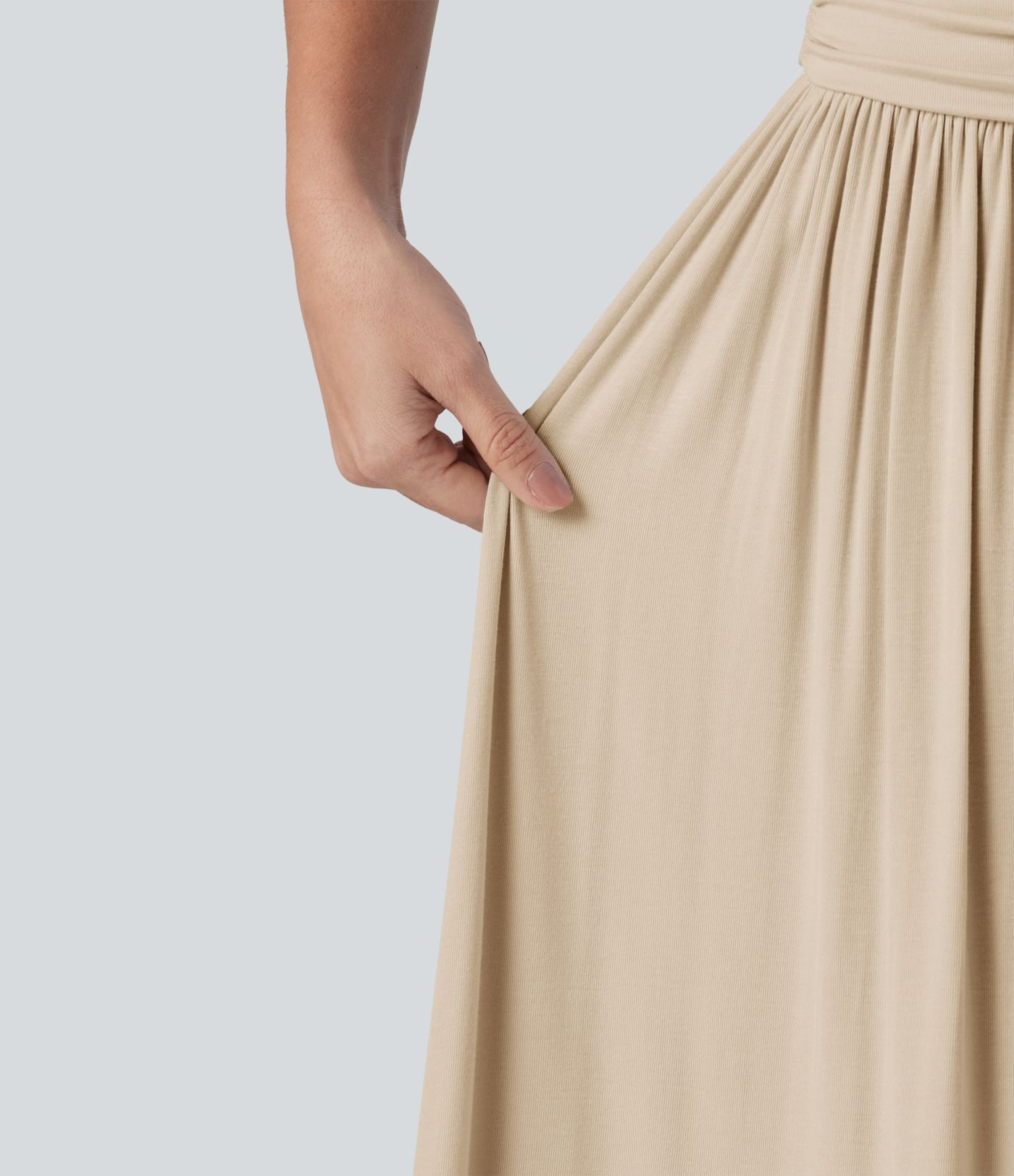 High Waisted Ruched Flowy Maxi Casual Skirt