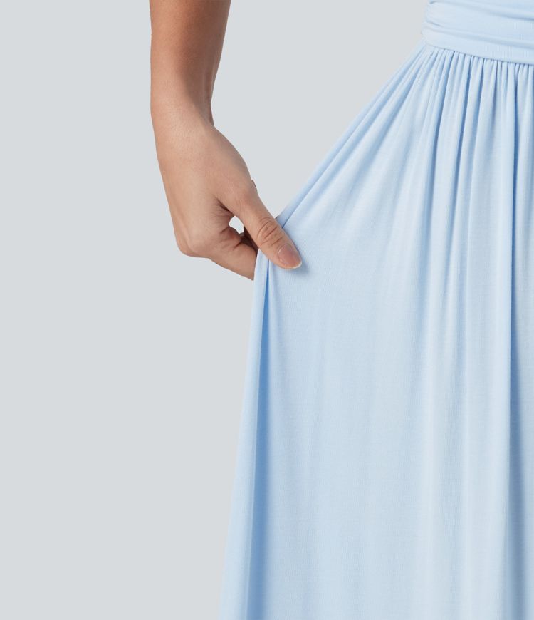 High Waisted Ruched Flowy Maxi Casual Skirt High Waisted Ruched Flowy Maxi Casual Skirt