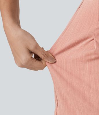 Asymmetric Mid Rise Linen-Feel Work Baggy Shorts 5'' with Pockets