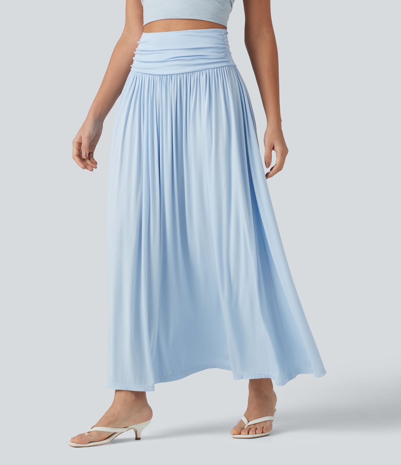 High Waisted Ruched Flowy Maxi Casual Skirt High Waisted Ruched Flowy Maxi Casual Skirt