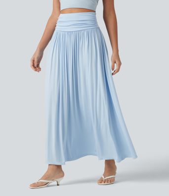 High Waisted Ruched Flowy Maxi Casual Skirt High Waisted Ruched Flowy Maxi Casual Skirt