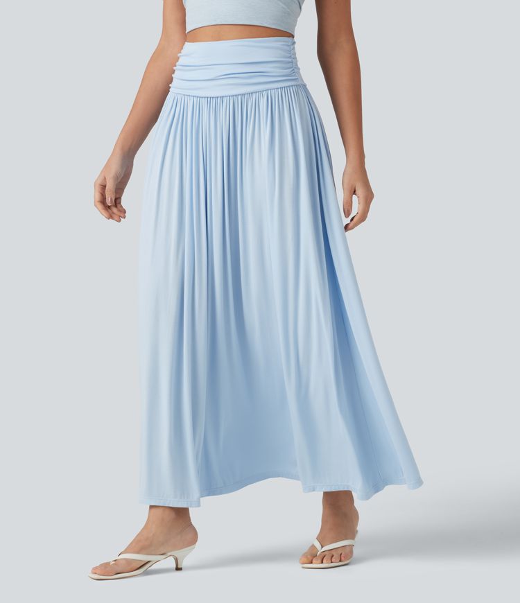 High Waisted Ruched Flowy Maxi Casual Skirt High Waisted Ruched Flowy Maxi Casual Skirt