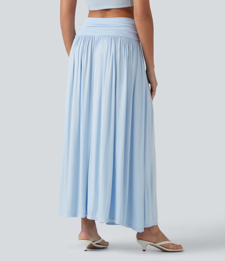 High Waisted Ruched Flowy Maxi Casual Skirt High Waisted Ruched Flowy Maxi Casual Skirt