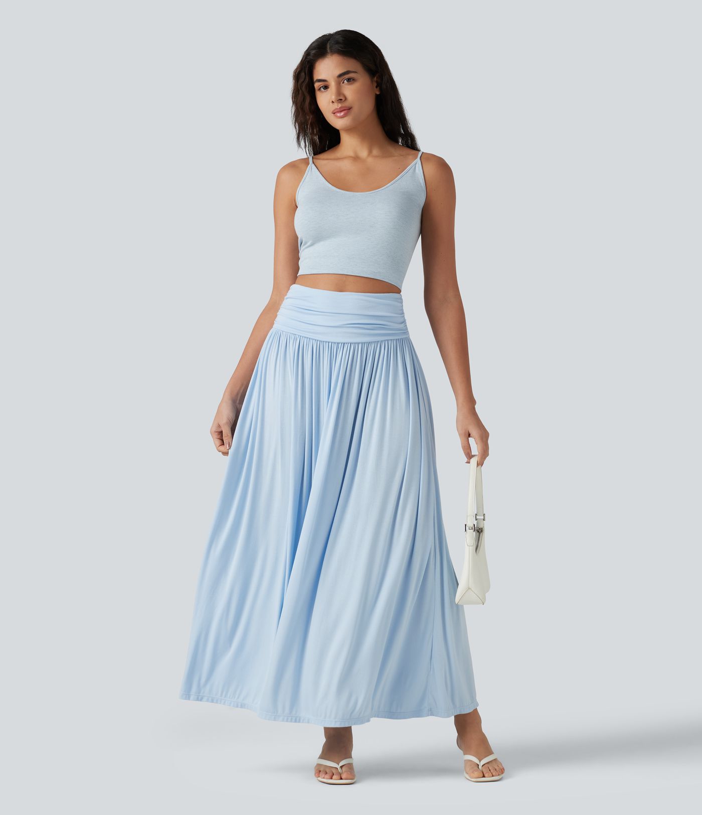 High Waisted Ruched Flowy Maxi Casual Skirt High Waisted Ruched Flowy Maxi Casual Skirt