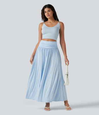 High Waisted Ruched Flowy Maxi Casual Skirt High Waisted Ruched Flowy Maxi Casual Skirt
