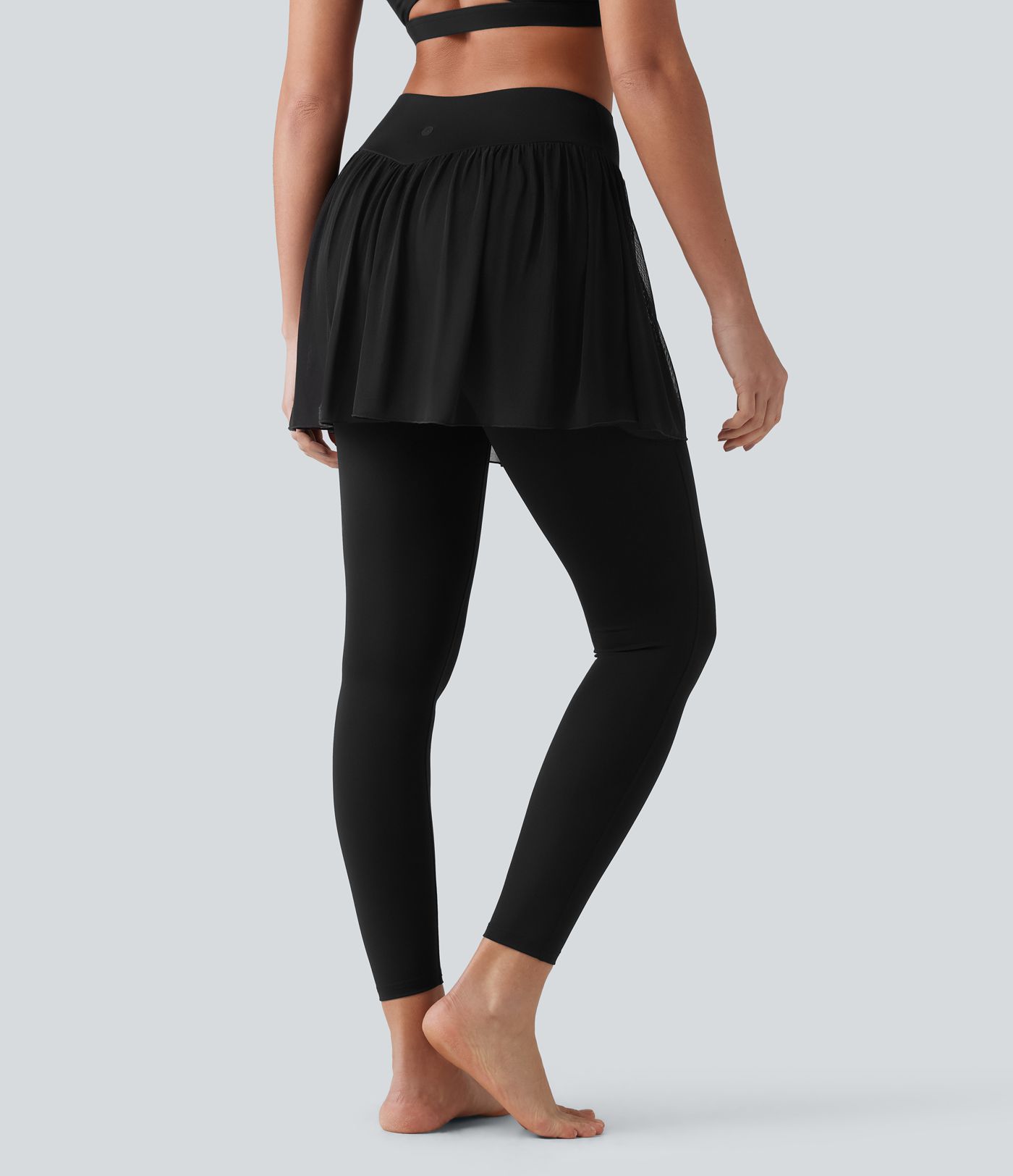 SoftlyZero™ Airy Cool Touch High Waisted Contrast Mesh 2-in-1 Yoga Skirt Leggings with Pockets-UPF50+