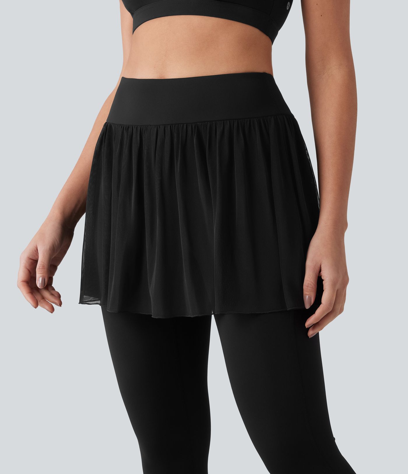 SoftlyZero™ Airy Cool Touch High Waisted Contrast Mesh 2-in-1 Yoga Skirt Leggings with Pockets-UPF50+