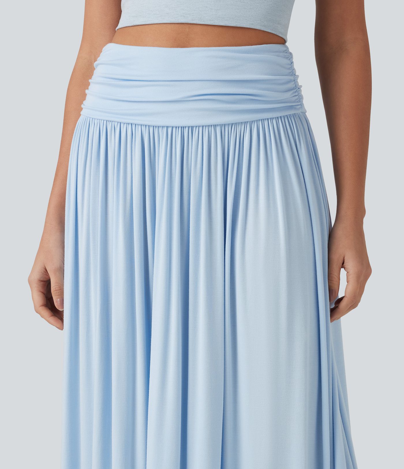 High Waisted Ruched Flowy Maxi Casual Skirt High Waisted Ruched Flowy Maxi Casual Skirt